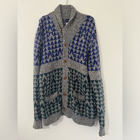 Levi's Wool Blend Diamond Knit Button Up Cardigan Sweater Gray/blue/green Size L - Picture 1 of 14